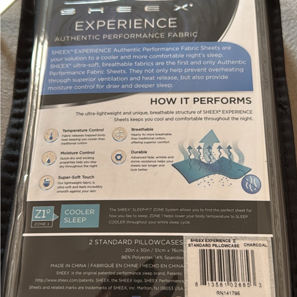 SHEEX Experience Standard Pillowcase Pair - Black NEW - Picture 2 of 4